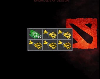 Projekt haftu w stylu Dota Item Build – układ ekwipunku z 6 miejscami, plik cyfrowy (DST, PES, JEF)