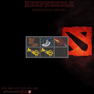Diseño de bordado de inventario estilo Dota: archivo digital con diseño de inventario de 6 ranuras (DST, PES, JEF)