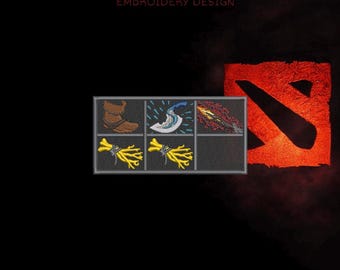 Projekt haftu w stylu Dota Item Build – układ ekwipunku z 6 miejscami, plik cyfrowy (DST, PES, JEF)