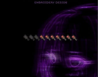 Design de bordado com ícones de comida em pixel art – Arquivo digital 13 x 2 cm (DST, PES, JEF)