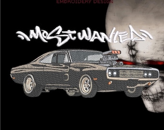 Design de bordado de carro clássico de corrida, 19 x 10 cm, arquivo digital DST PES JEF