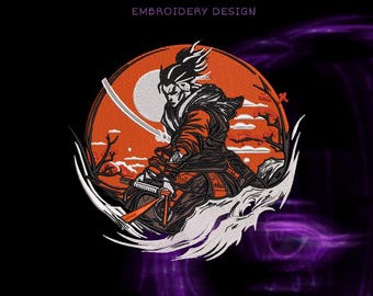 Samurai Warrior Embroidery Design – 20x19 cm Digital File (DST, PES, JEF)