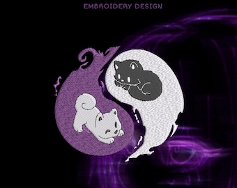 Desenho de bordado de gatos Yin Yang (download digital)