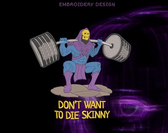 Desenho de bordado para academia, Esqueleto engraçado levantando peso (Download digital)