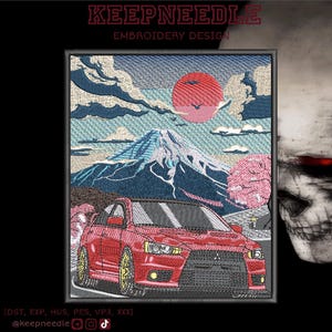Car Fuji Scene Embroidery Design 18x15 cm Digital File DST PES JEF