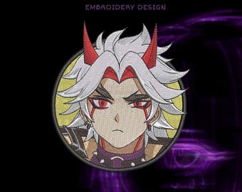 Oni Anime Face Embroidery Design – 13x15 cm Digital File (DST, PES, JEF)