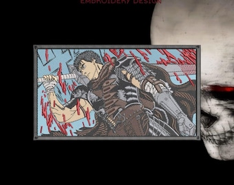 Desenho de bordado do anime Berserk, arte sombria detalhada (download digital)