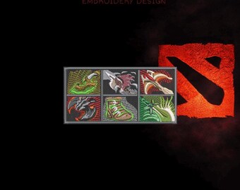 Projekt haftu w stylu Dota Item Build – układ ekwipunku z 6 miejscami, plik cyfrowy (DST, PES, JEF)