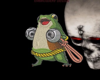 Broderidesign med grodkrigare – digital fil 14 x 13 cm (DST, PES, JEF)
