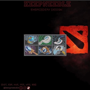 Diseño de bordado de inventario estilo Dota: archivo digital con diseño de inventario de 6 ranuras (DST, PES, JEF)