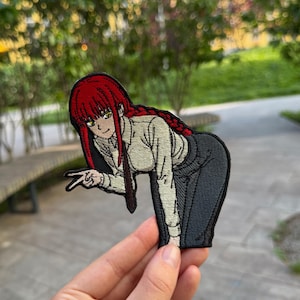 Embroidered Anime Girl Patch | Sew-On or Hook & Loop | Red Hair Yellow Eyes