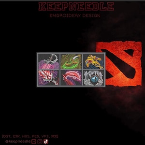 Diseño de bordado de inventario estilo Dota: archivo digital con diseño de inventario de 6 ranuras (DST, PES, JEF)