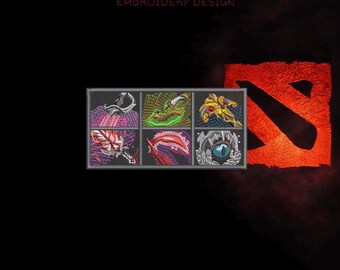 Projekt haftu w stylu Dota Item Build – układ ekwipunku z 6 miejscami, plik cyfrowy (DST, PES, JEF)