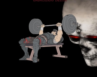 Desenho de Bordado Berserk Guts Gym | 21,5 x 17,5 cm | Arquivo para Bordado à Máquina