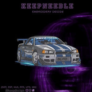 Drift Car Embroidery Design – 19x10 cm Digital File (DST, PES, JEF)