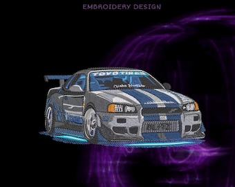 Desenho de bordado de carro de drift – Arquivo digital 19 x 10 cm (DST, PES, JEF)