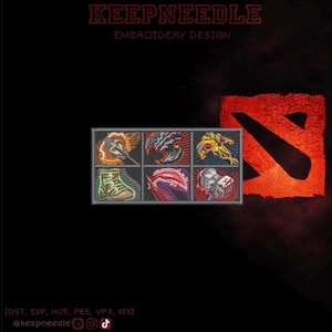 Diseño de bordado de inventario estilo Dota: archivo digital con diseño de inventario de 6 ranuras (DST, PES, JEF)