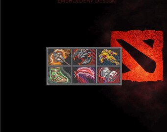 Projekt haftu w stylu Dota Item Build – układ ekwipunku z 6 miejscami, plik cyfrowy (DST, PES, JEF)