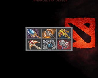 Projekt haftu w stylu Dota Item Build – układ ekwipunku z 6 miejscami, plik cyfrowy (DST, PES, JEF)