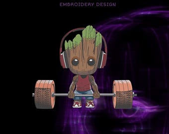 Patch bordado para levantamento terra Baby Groot – Design de barra de ginástica – 18×14,5 cm