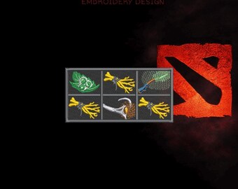Projekt haftu w stylu Dota Item Build – układ ekwipunku z 6 miejscami, plik cyfrowy (DST, PES, JEF)