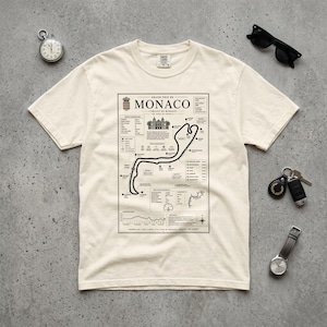 モナコ・ブループリントTシャツ、モナコグランプリTシャツ、モンテカルロサーキットマップTシャツ、フォーミュラ1ブループリントTシャツ、モータースポーツファンへのギフト