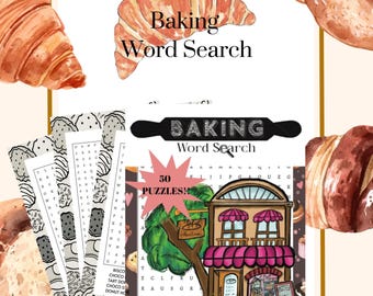 Digital/Printable Baking Wordsearch Book, 50 puzzels, Answers Included