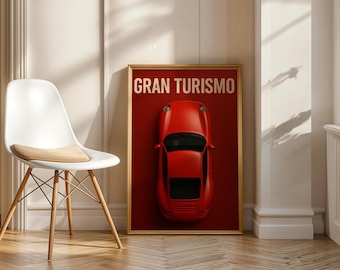 Affiche Gran Turismo | Décoration murale voiture de sport rouge | Impression d'art voiture rétro | Poster minimaliste | Cadeau pour passionnés d'automobile