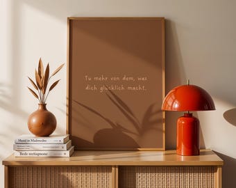 Affiche citation inspirante « Faites plus de ce qui vous rend heureux » – Décoration murale minimaliste marron, affirmation positive
