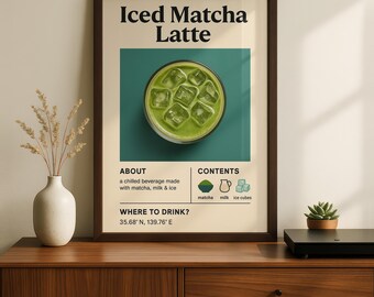 Affiche « Latte glacé au matcha » | Décoration murale minimaliste pour café | Impression d'art pour cuisine moderne | Affiche de boisson japonaise | Décoration Matcha | Affiche Matcha
