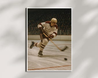 Affiche vintage de hockey sur glace, art mural rétro des années 70, image sportive dynamique pour les collectionneurs de fans, décoration murale, impression de hockey sur glace, impression rétro
