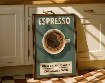Affiche expresso, affiche café rétro, décoration murale barista, décoration cuisine vintage, impression d'art café, décoration murale café, cadeau pour les amateurs de café