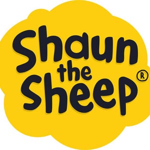 May include: A yellow cloud-shaped logo with the words "Shaun the Sheep" in bold, dark blue letters. The registered trademark symbol is in the upper right corner. The logo is simple and eye-catching.