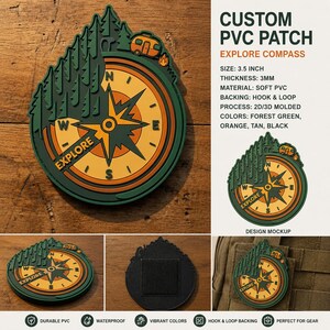 Toppa bussola personalizzata in PVC, toppa avventura, toppa campeggio, toppa escursionismo, toppa attrezzatura outdoor, toppa da viaggio con velcro
