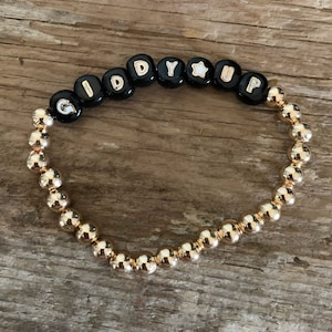 Equestrian Bracelet Horse Giddy Up Gold Bead Stretch Bracelet