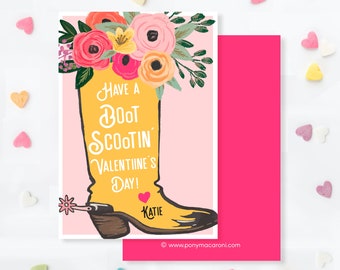 Western Floral Cowboy boot Valentine Exchange Cards Classroom Equestrian cards