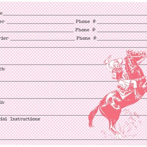 Horse Stall Sign on Dry Erase board with vintage pink cowgirl on horse design