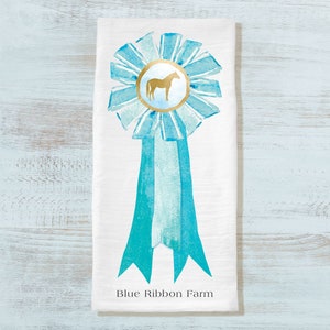 Equestrian Blue Ribbon Tea Towel with optional Personalization