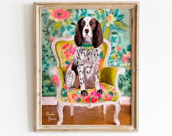 English Setter Dog on a Chair Art Print