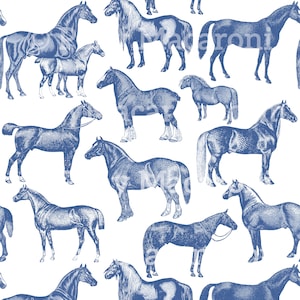 Blue Horse Print Equestrian Scrapbook Paper Digital Download 12x12 inch