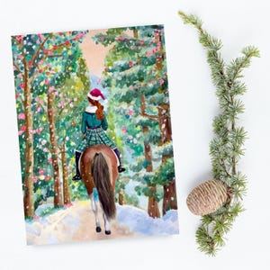 Red Hair Winter Rider Holiday Cards Equestrian Christmas Card Custom Hair Color