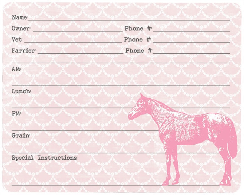 Horse Stall Sign on Dry Erase board with vintage pink horse Etsy