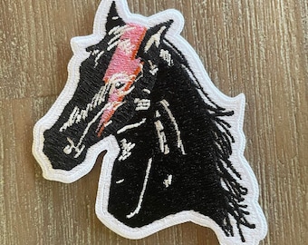 Black Horse with Lightening Bolt Embroidered Patch