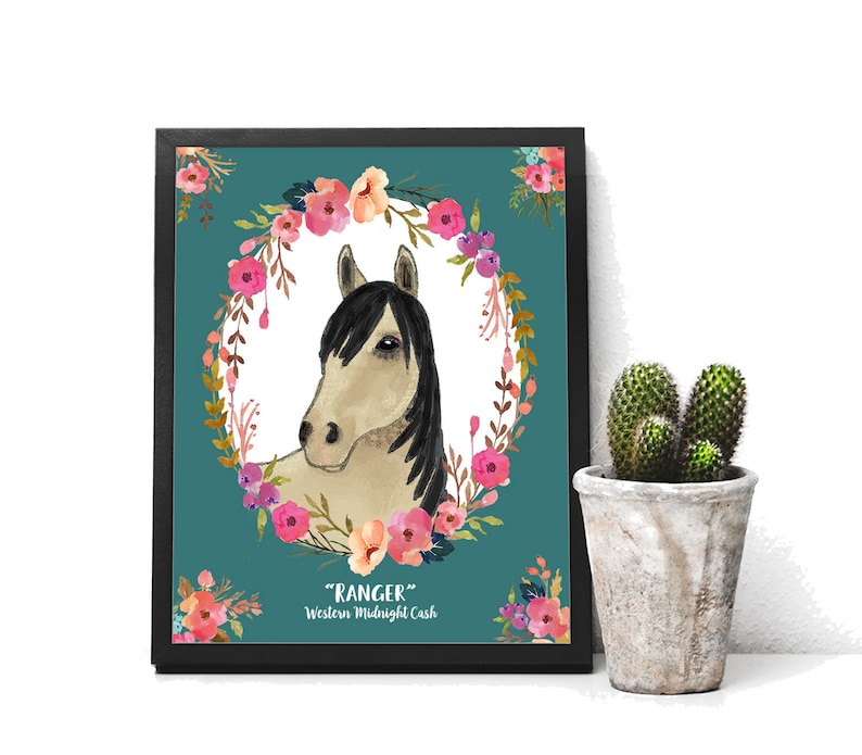 Personalized Horse Gift Print of Watercolor Horse with Flowers Horse Memorial