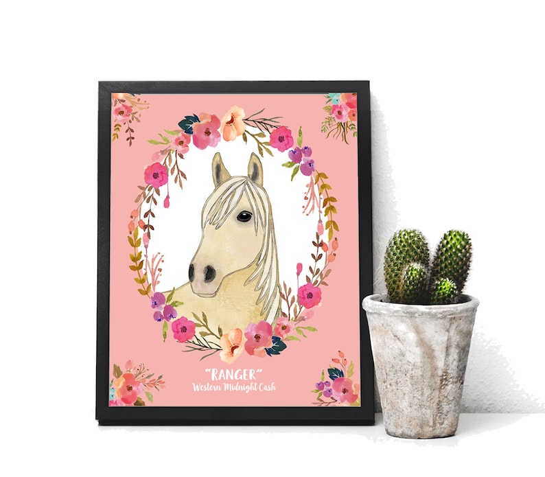 Personalized Horse Gift Print of Watercolor Horse with Flowers Horse Memorial