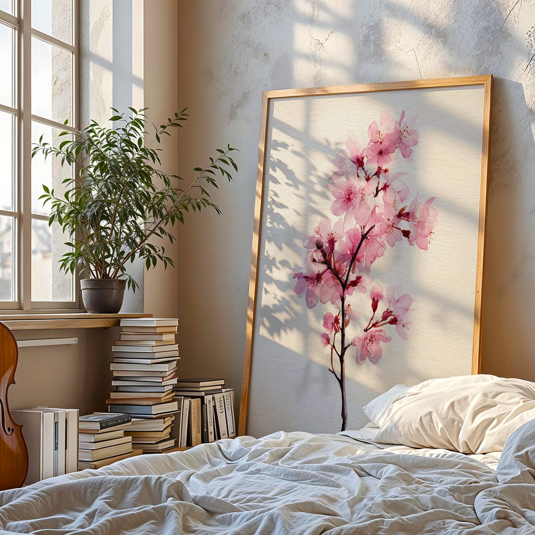 Cherry Blossom Art Print – Soft Pink Watercolor Floral Illustration ...