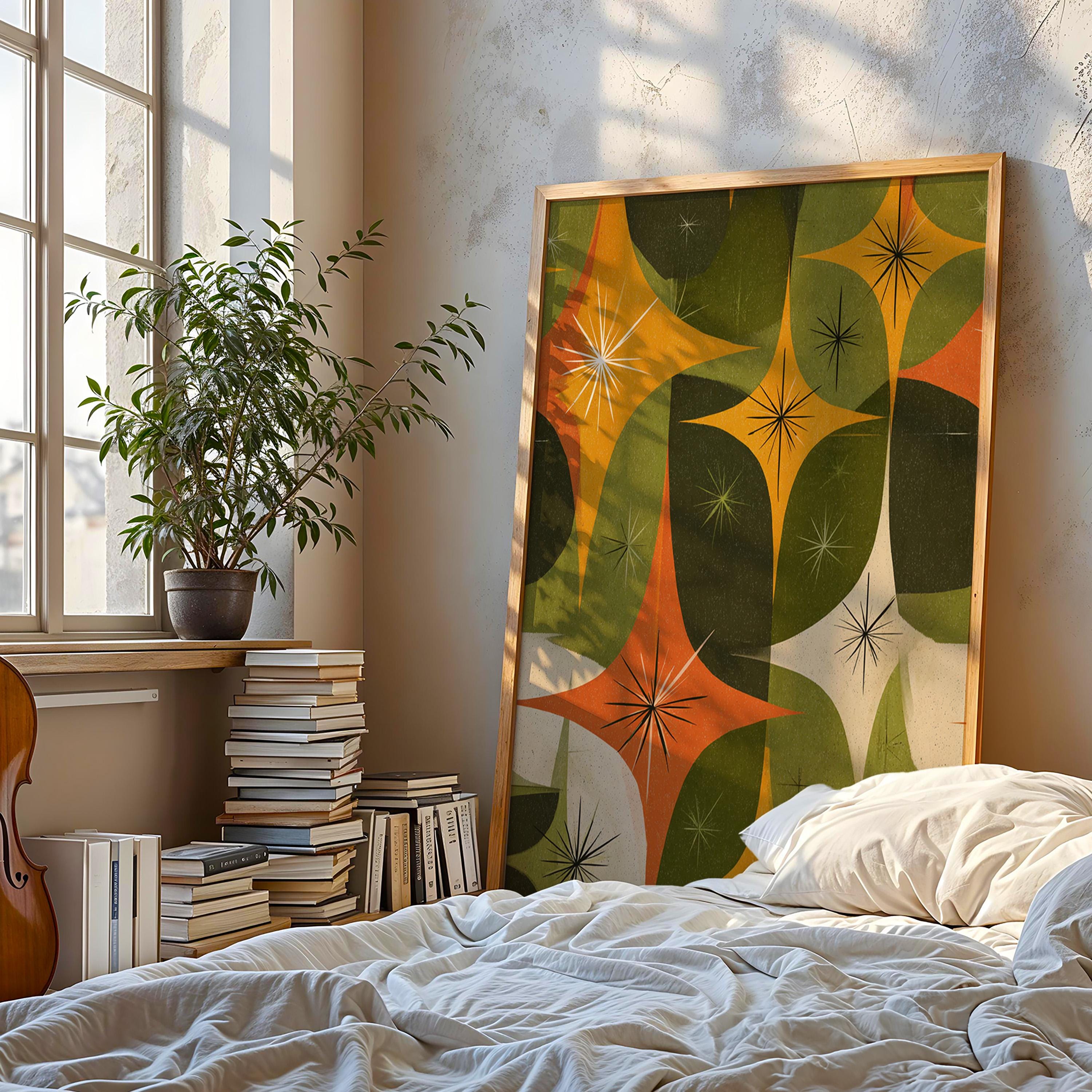 Mid Century Modern Abstract Art Print, Retro Geometric Starbursts and ...