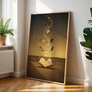 Magical Book Poster Wall Art, Flying Pages Fantasy Print, Literary Surreal Decor for Readers, Writers, Libraries or Dreamy Reading Nooks