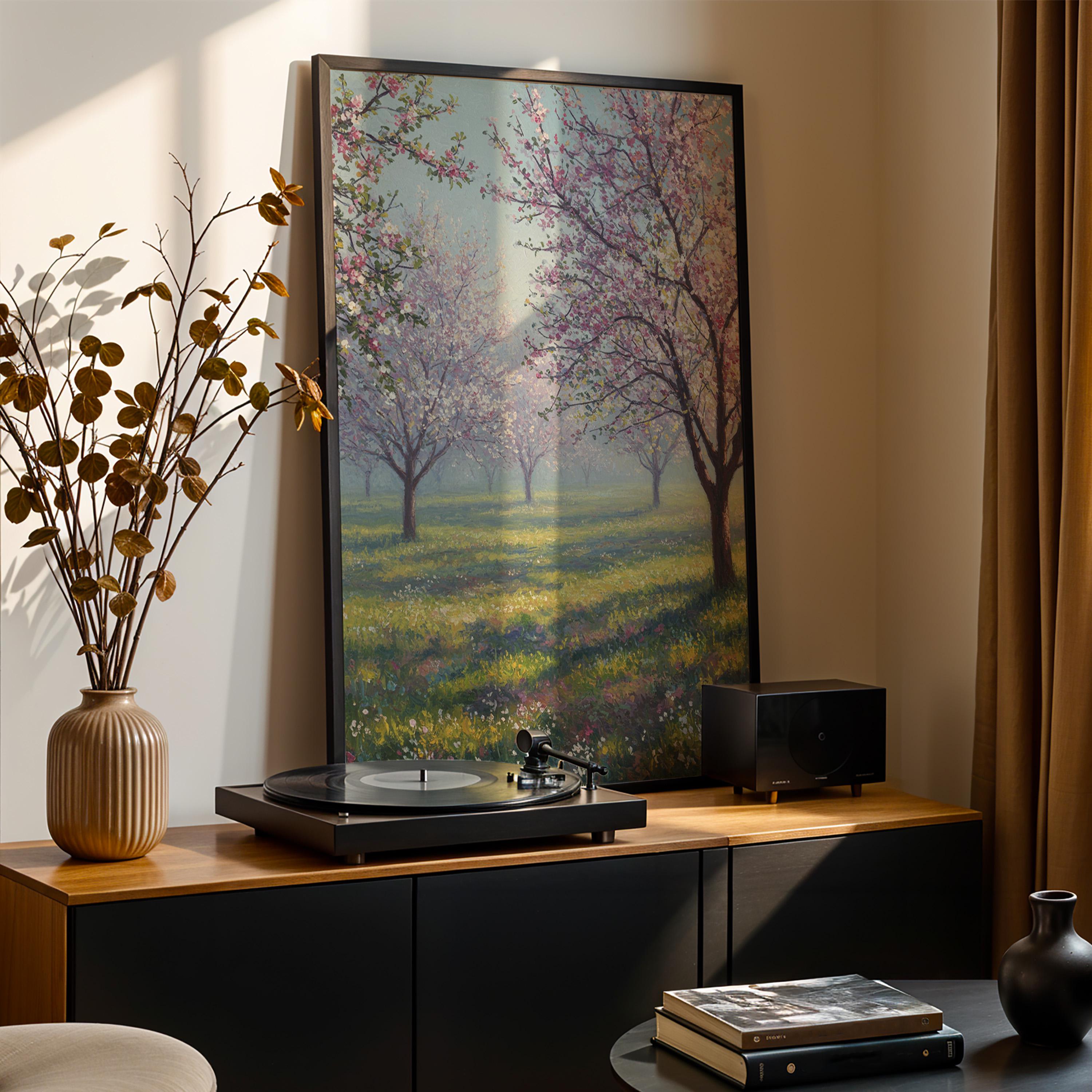 Spring Blossom Orchard Wall Art Print, Blooming Trees and Flower Meadow ...