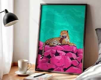 Colorful Leopard Poster Wall Art, Bold Jungle Animal Print, Pop Art Safari Decor for Living Room, Bedroom or Teen Room, Framed or Unframed
